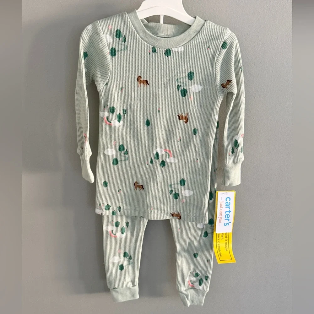 Carters 18M Pajama Set Mint Green Patterned 2pc Baby‎ Sleepwear NEW